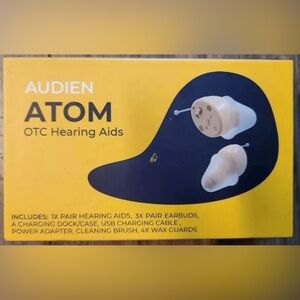 Audien ATOM OTC Rechargeable Hearing Aids Beige for Both Ears with Accessories